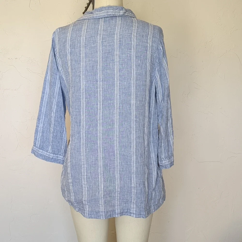 100% linen shirt, 3/4 length sleeves, Beachy, Coastal Grandma - Picture 3 of 5